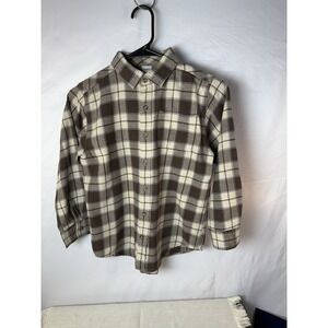 Gymboree Boys Sz M 7/8  Collared Shirt Brown Plaid Button Up Woven Preppy